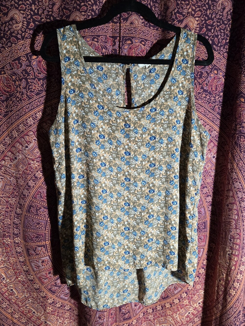 Pleione Blue Floral Tan Tank Camisole